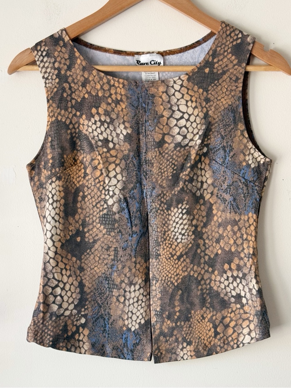 90s Y2K Vintage Rave City Reptile Print Front Slit Sleeveless Top Size Large